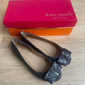 Kate Spade Flannel Wool Glitter Bow Ballet Flat